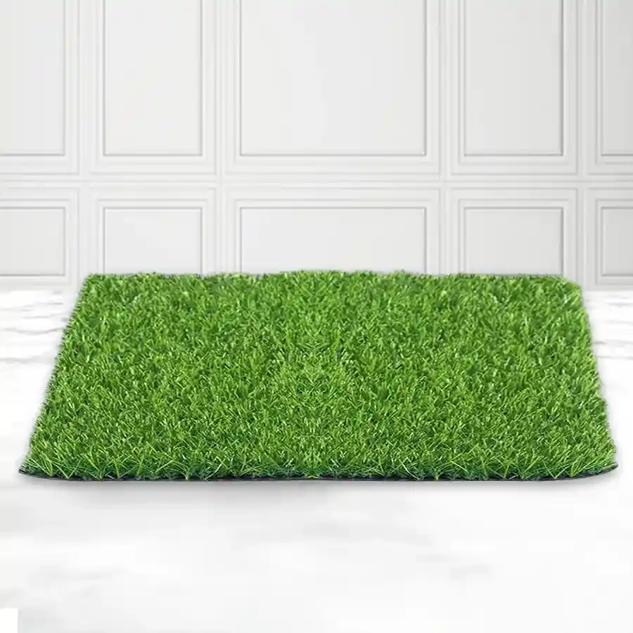 Splendid Home Rectangular Artificial Polyester Grass Doormat in green, 40x60 cm, flat-woven with antiskid feature, perfect for welcoming guests.