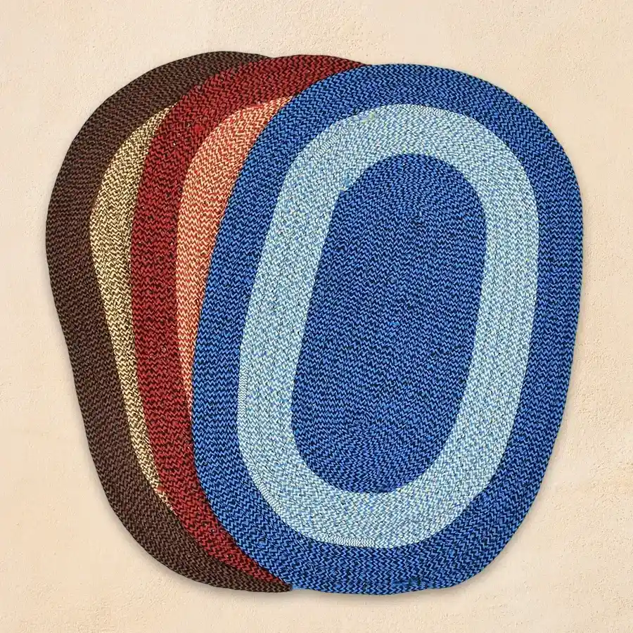 Colorful Cotton Mat Trio - vibrant oval door mats for home decor.