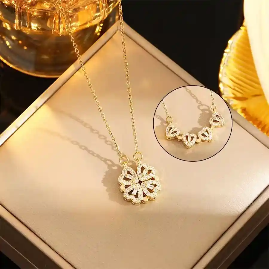 Sparkling Rose Gold Heart Toggle Necklace adorned with crystals.