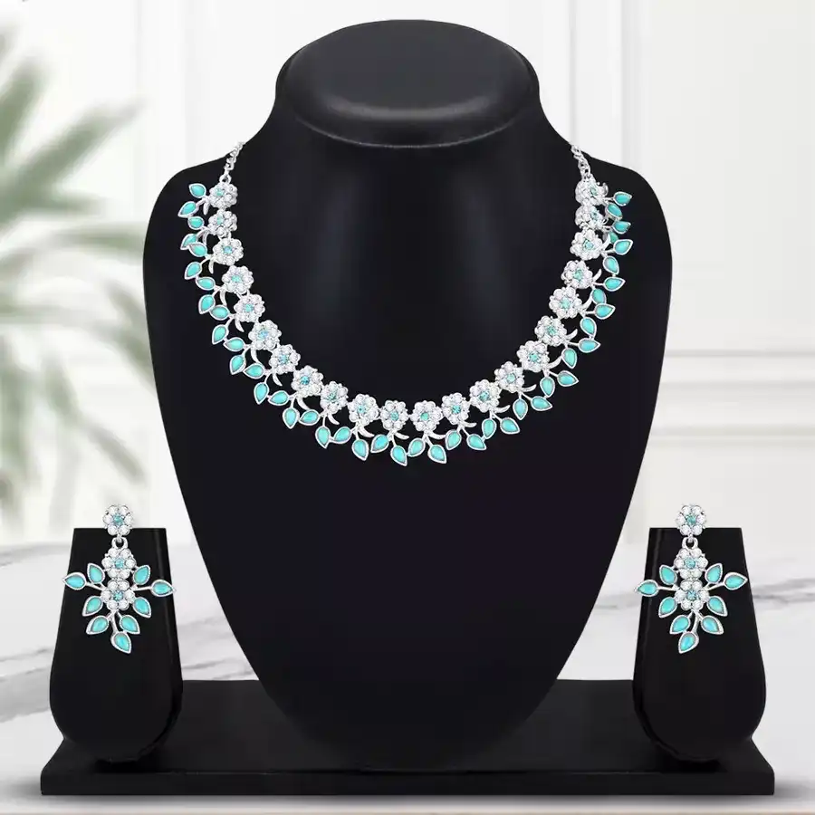 Elegant Crystal AD Diamond Jewelry Set featuring necklace and earrings.