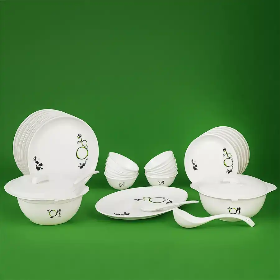 Elegant Signoraware Plastic Dinner Set featuring 32 pieces in white, perfect for stylish dining and gifts, including plates and serving utensils.