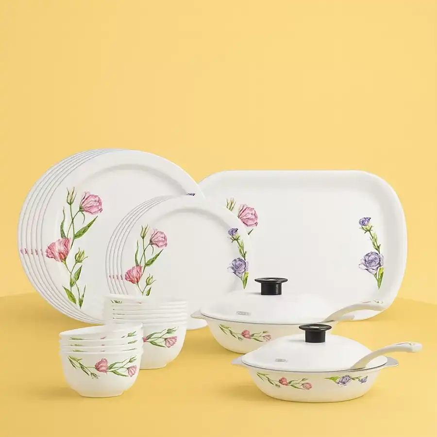 Colorful Melamine Dinner Set by Milton featuring 31 pieces, including plates and bowls, perfect for vibrant dining experiences.