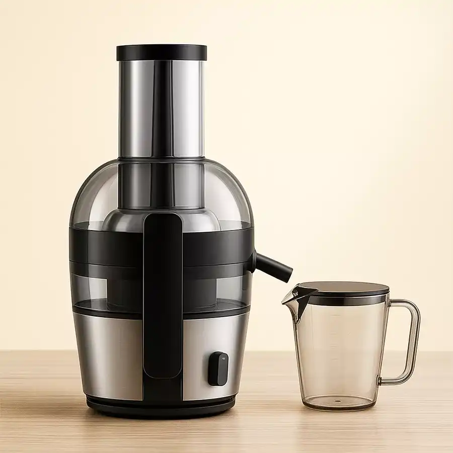 Philips Viva Collection Juicer in black and silver, showcasing a stylish design and impressive capacity for fresh juices.