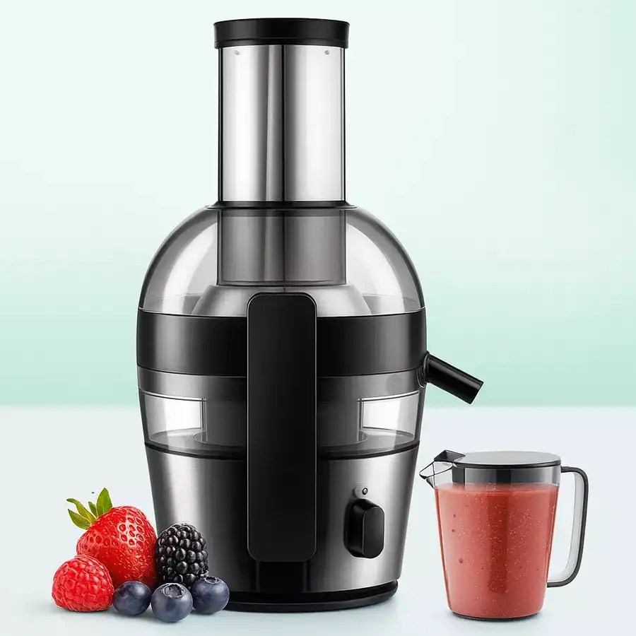 Sleek black Philips juicer showcasing its modern design and features for effortless juice extraction.