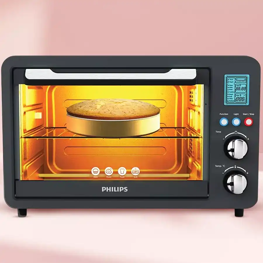 Philips Digital Oven Toaster Grill in grey with accessories and a 25-liter capacity.