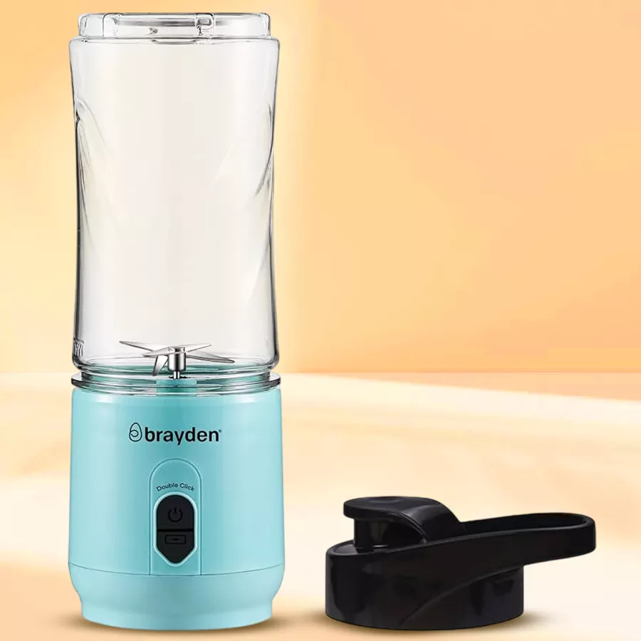 Brayden's Portable Smoothie Blender in blue, featuring stainless steel blades and a polished finish, perfect for on-the-go blending.