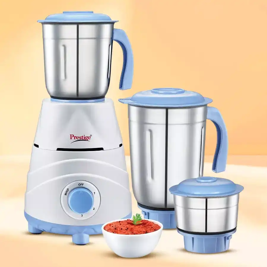 Prestige Blue Color Mixer Grinder with 3 Jars, perfect gift for kitchen enthusiasts.