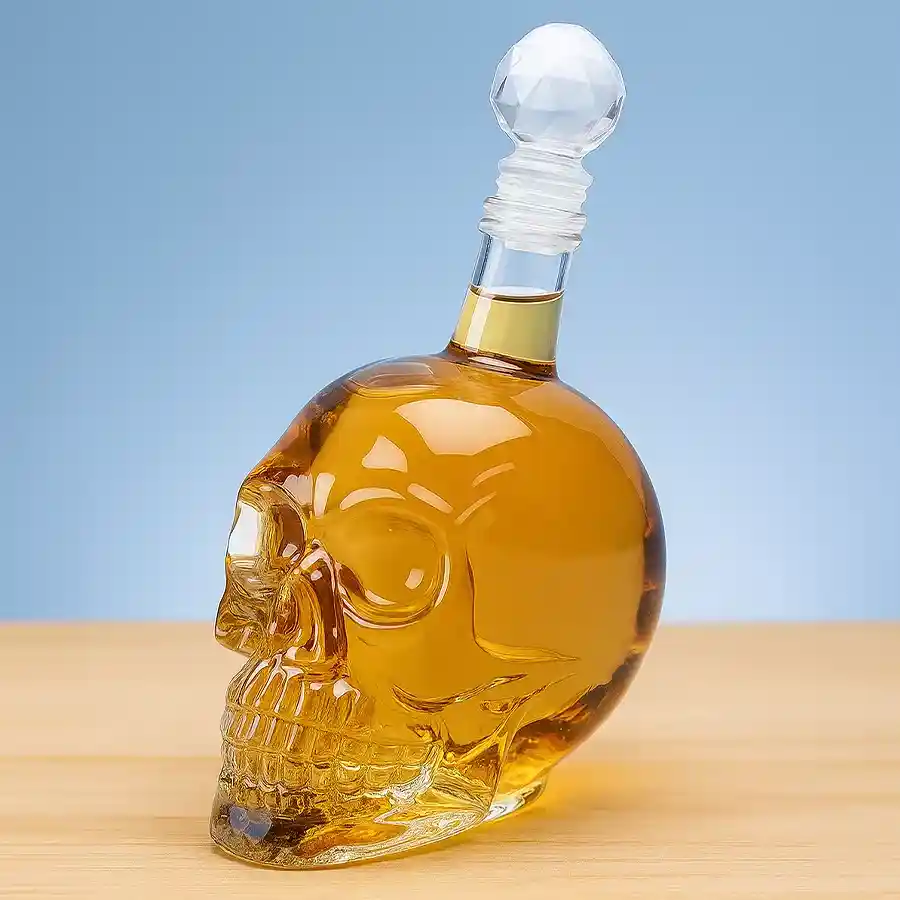 Stunning Crystal Head Skull Wine Bottle Decanter, perfect for unique gifting and elegant wine serving.