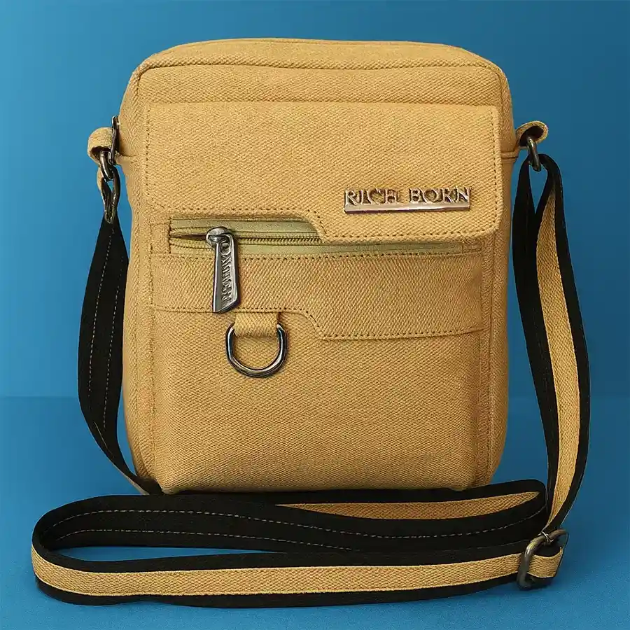 Stylish men's sling bag with front pockets in beige foam leather by Richborn. Perfect for daily use and gifting.