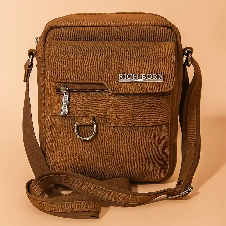 Stylish brown men's sling bag with utility front pockets by Richborn. Perfect for everyday use and gifting.