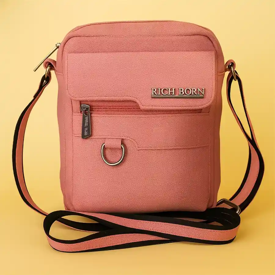 Pink Denim Sling Bag for Men with Front Pocket in Foam Leather