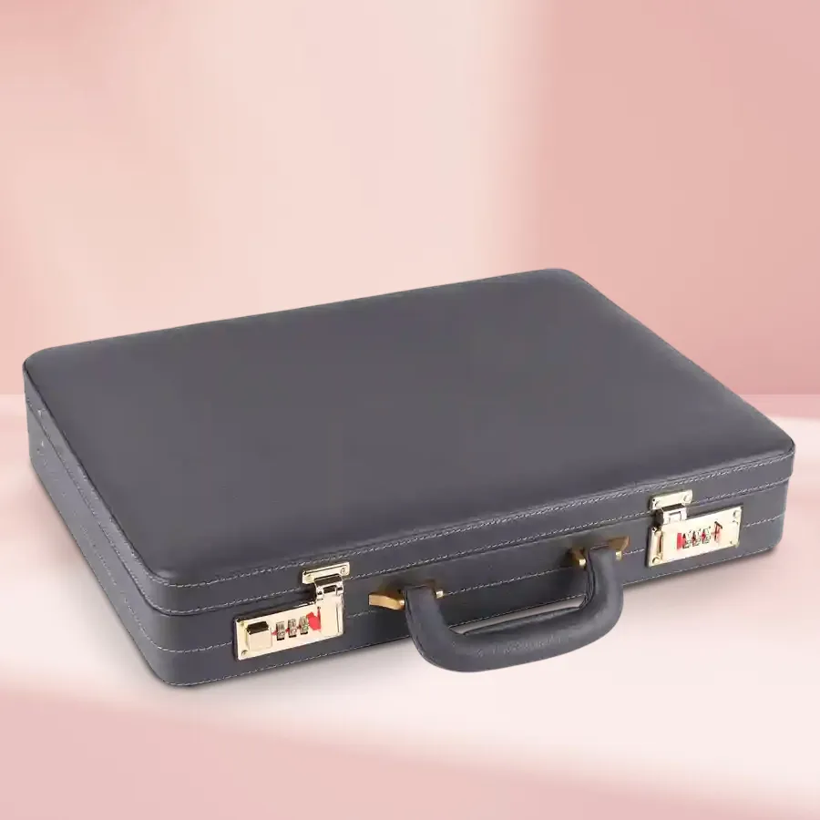 Grey Leather Briefcase for Men, ideal for professionals.