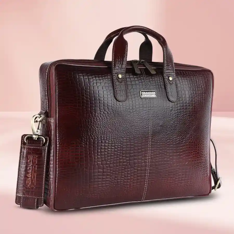 Croc Brown Leather Laptop Messenger Bag for 14-16 inch laptops.