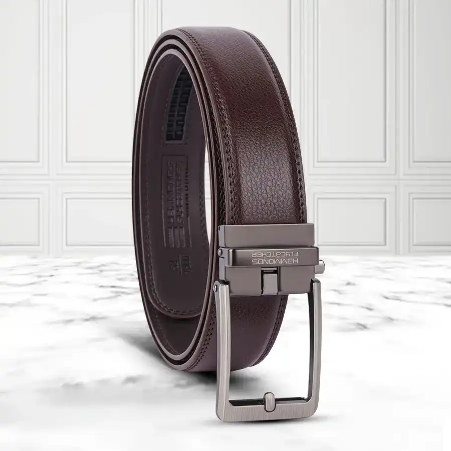 Stylish Blazing Brown Autolock Belt for Men made of premium leather, featuring an adjustable fit and autolock closure for secure fastening.