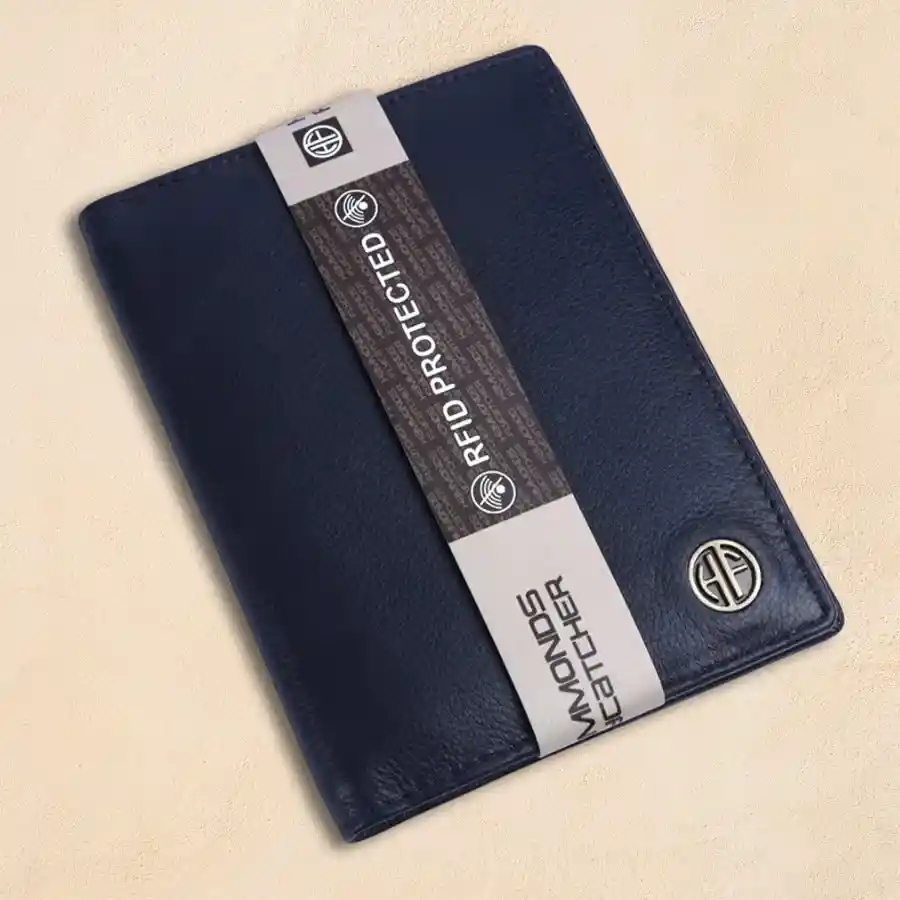 Blue Leather RFID Protected Card Wallet for men and women.
