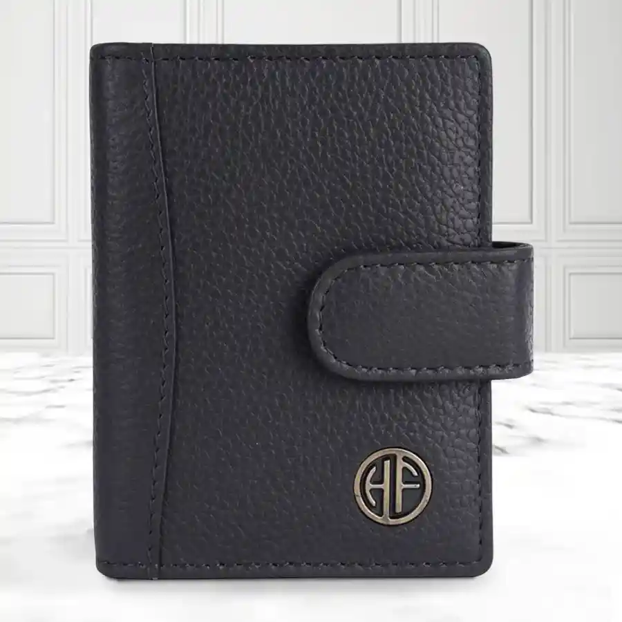 Chic Grey RFID Card Holder Wallet with multiple slots, crafted from premium leather.