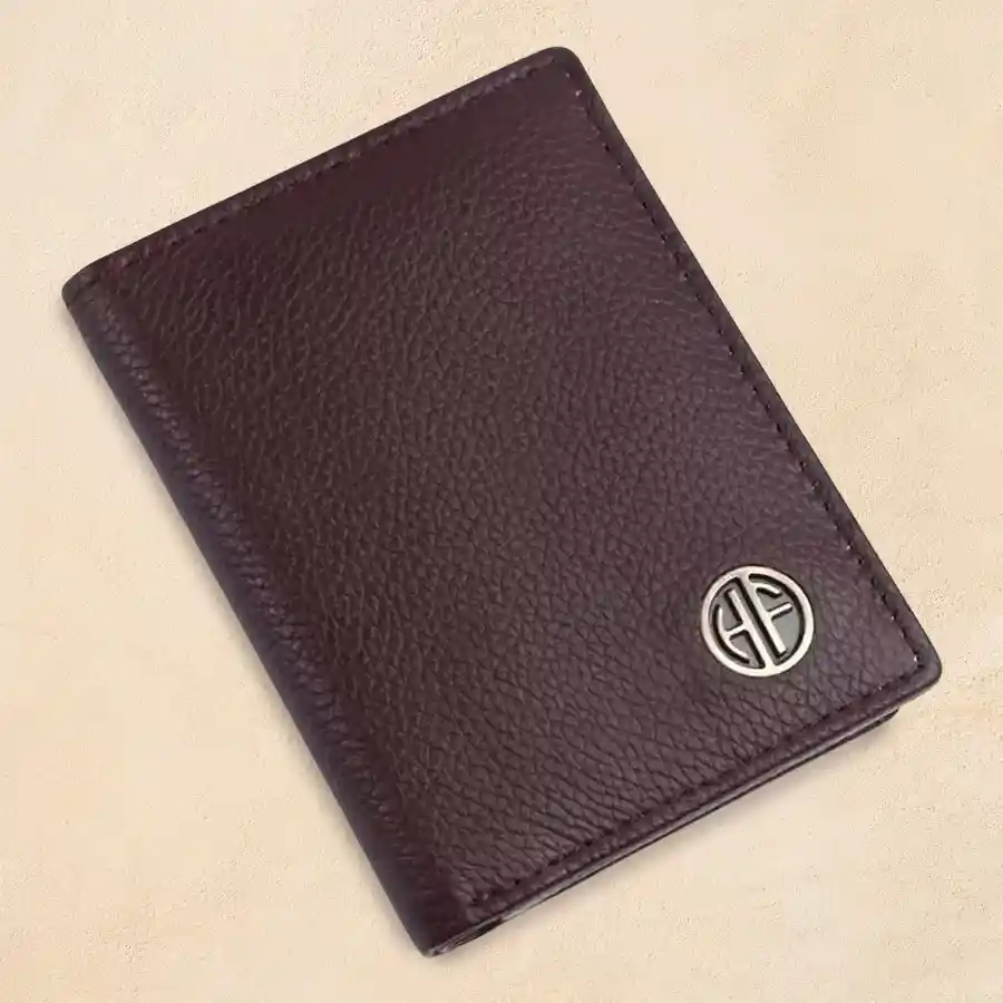 Sophisticated RFID Leather Wallet in Redwood Brown, featuring a slim bi-fold design and RFID protection for secure card storage.