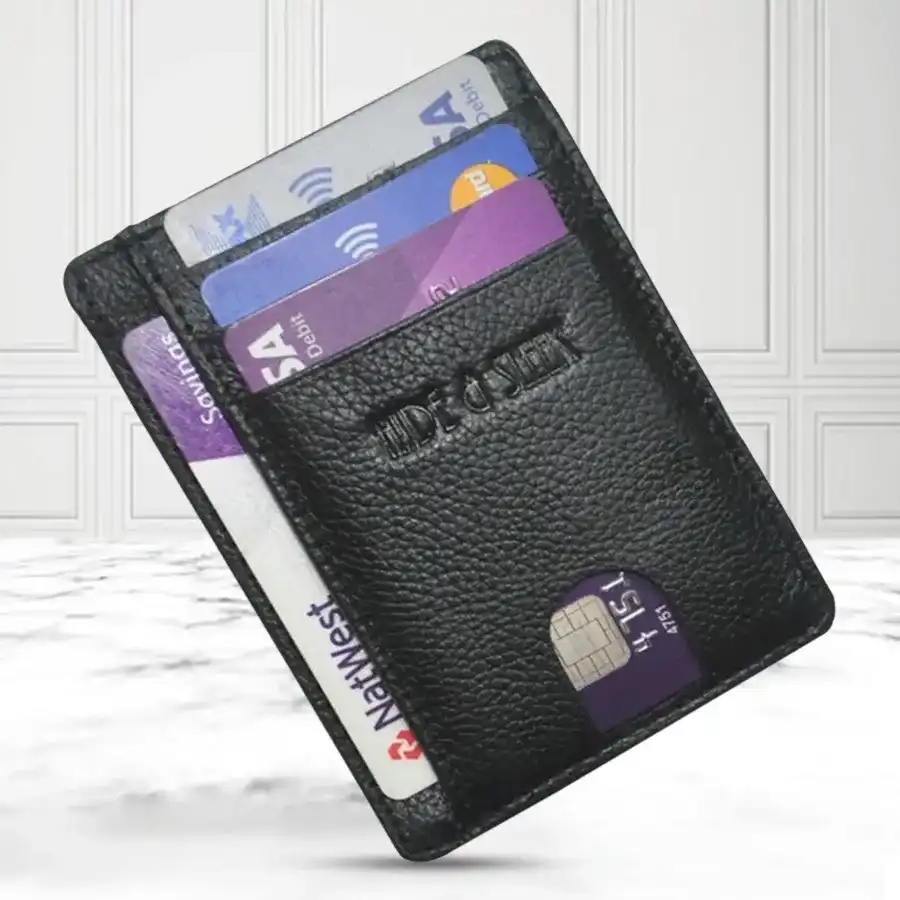 Sleek RFID Leather Bi-Fold Wallet in black, crafted from Napa leather with RFID protection for card security.