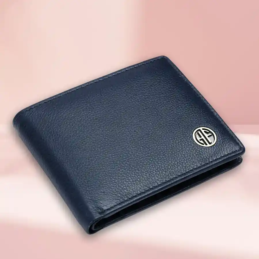Royal Blue Leather RFID Wallet for Men with four card slots and secure closure.