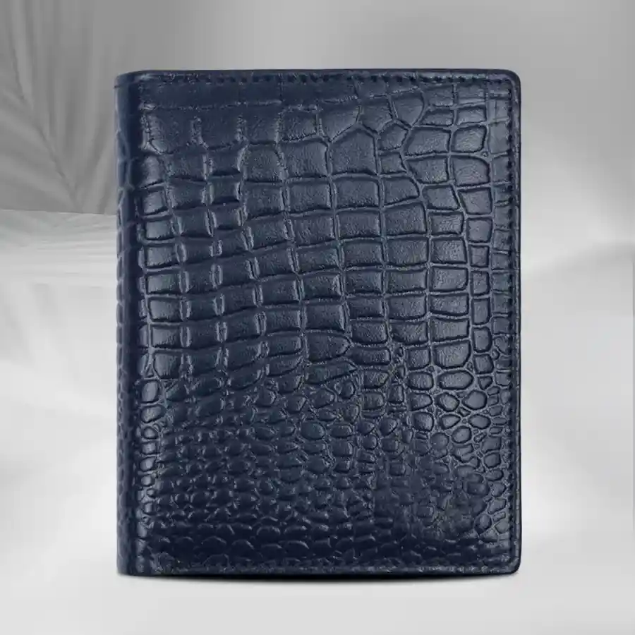 Elegant RFID Protected Leather Wallet for Men in Croc Blue
