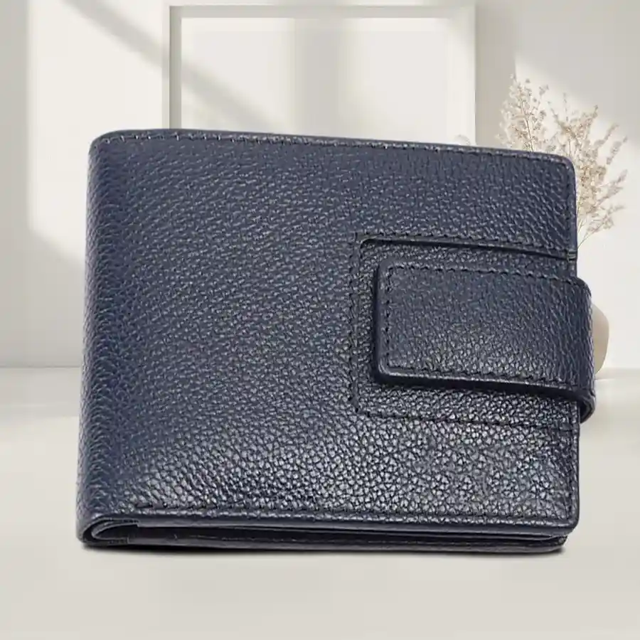 Stylish RFID Protected Bi-Fold Wallet for Men in Prussian Blue, featuring premium leather and six card slots.
