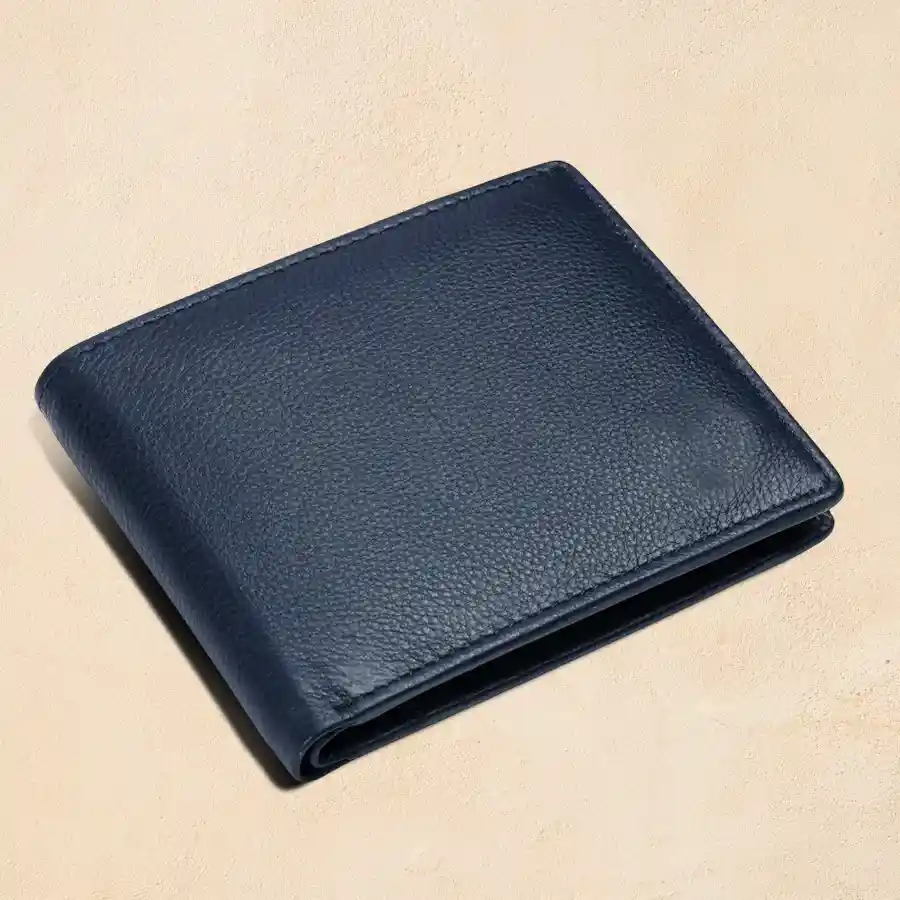 Sleek Blue RFID Leather Wallet for Men, featuring 6 card slots and RFID protection against electronic theft.