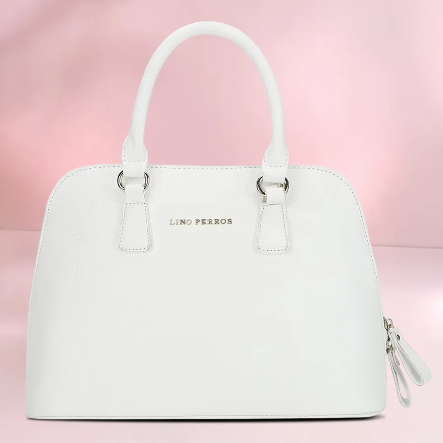 Lino Perros Off White Faux Leather Satchel Bag for women.