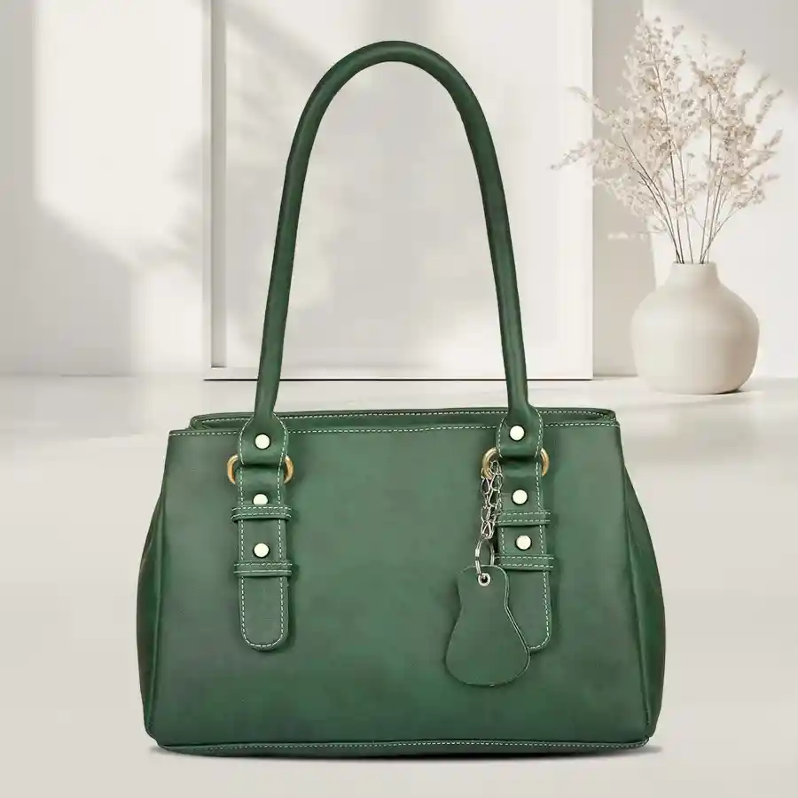 Chic Green Faux Leather Satchel Bag by Fostelo for women.