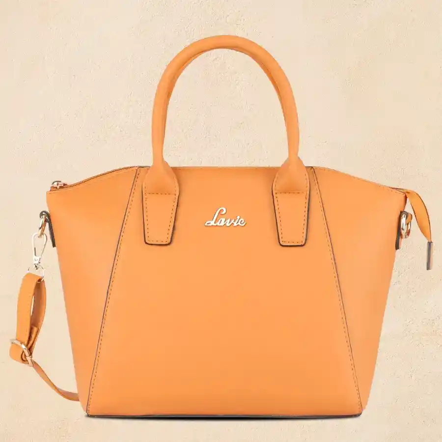 Chic Lavie Pamukkale Satchel Bag in ocher, featuring two compartments and slip pockets for stylish organization.