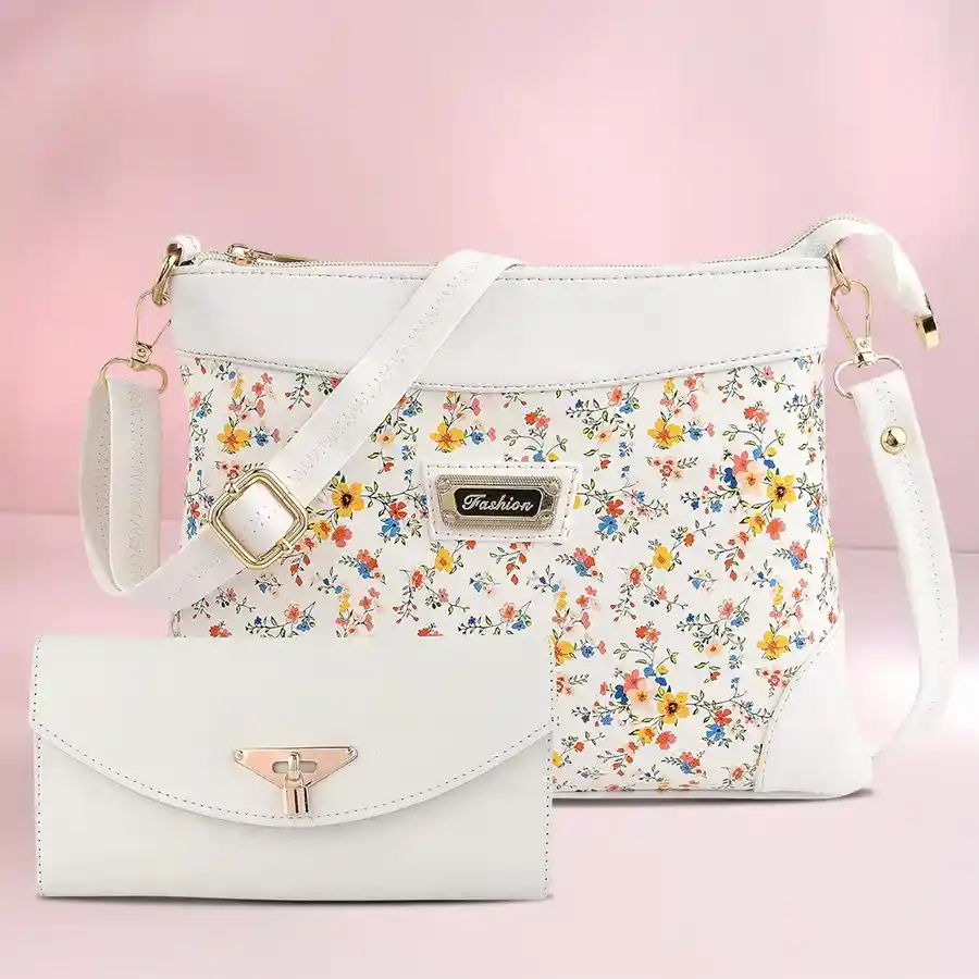 Fiesto Fashion Chic White Handbag and Clutch Set showcasing elegance and versatility.