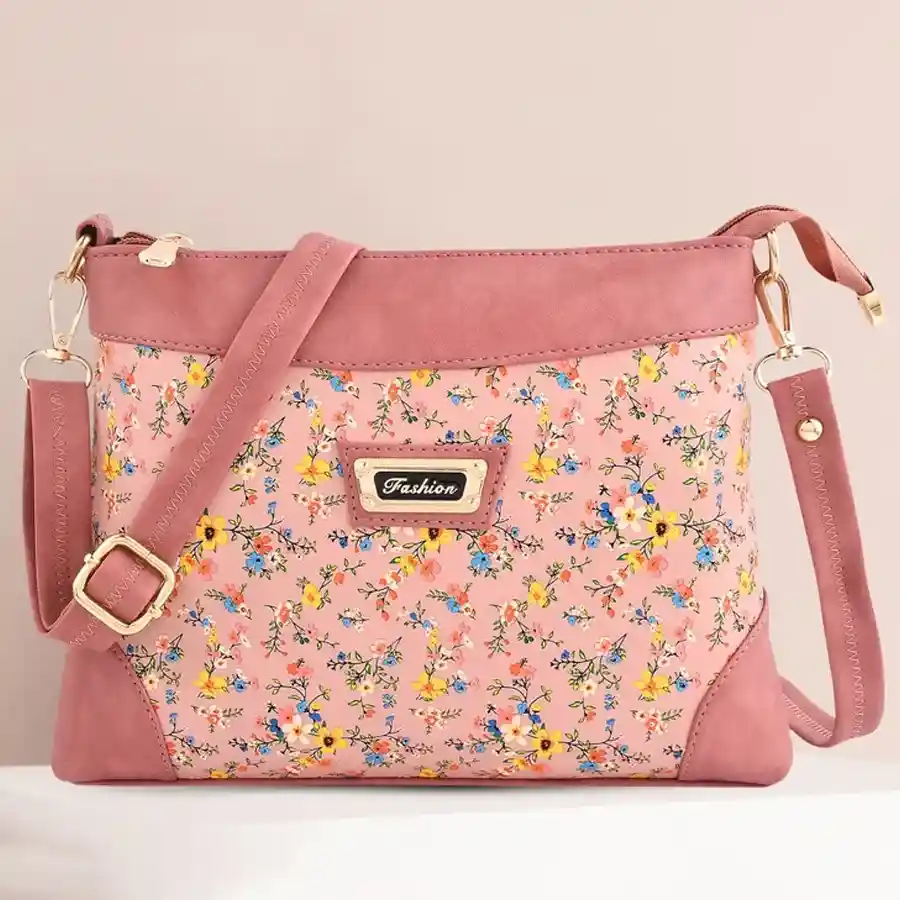 FIESTO FASHION floral printed PU leather handbag with dual sleeves.
