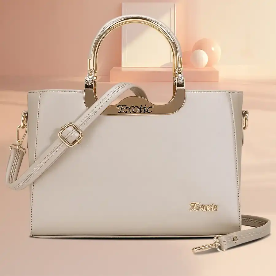 Chic Cream PU Leather Handbag for ladies, featuring a drawstring closure and zipper pockets. Perfect for upscale fashion.