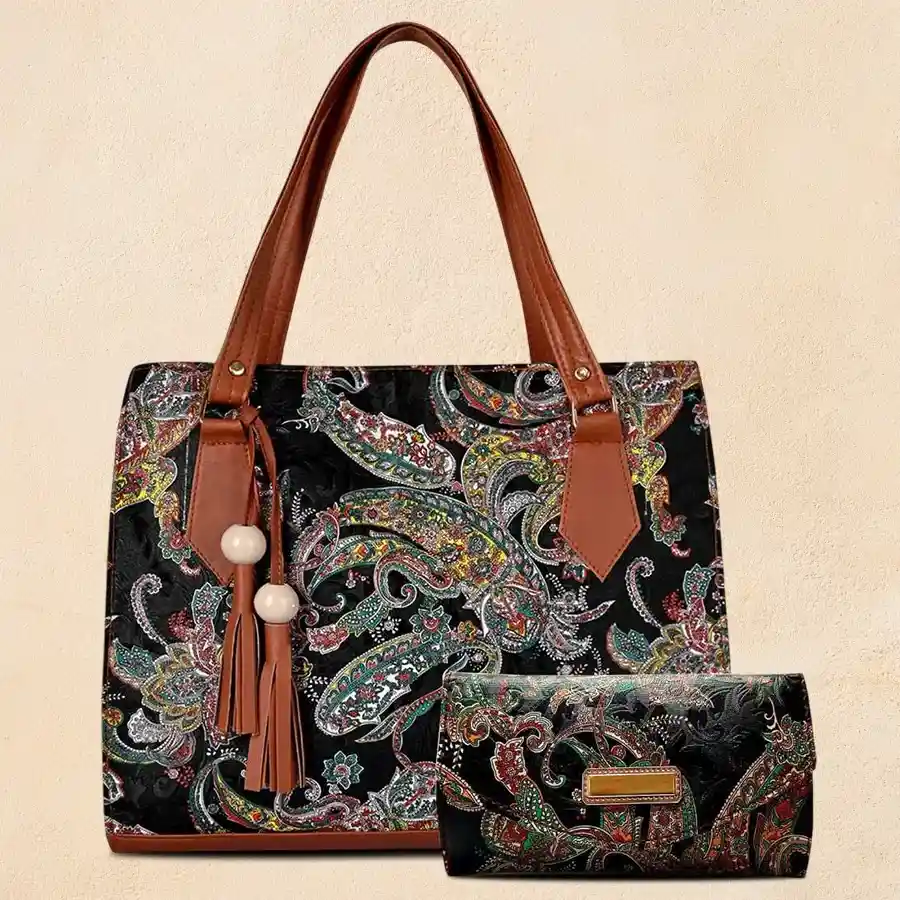 Wild Maple's Chic Handbag and Clutch Duo in multicolor PU leather, featuring dual compartments and 4 pockets for stylish organization.