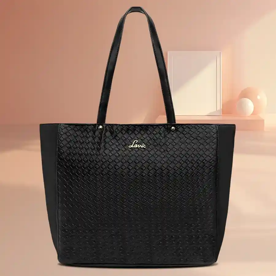 Lavie Malnov Classy Womens Tote Bag in black vegan leather, featuring multiple pockets for stylish organization.