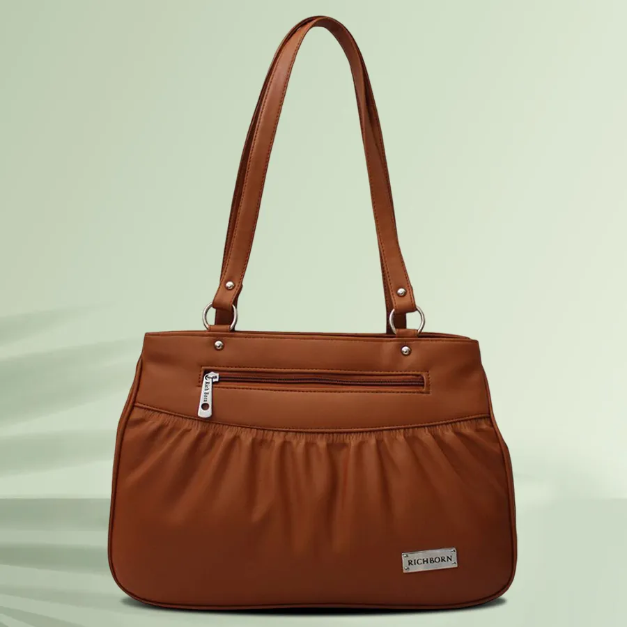 Stylish Tan Shoulder Bag with double partitions for organized essentials.