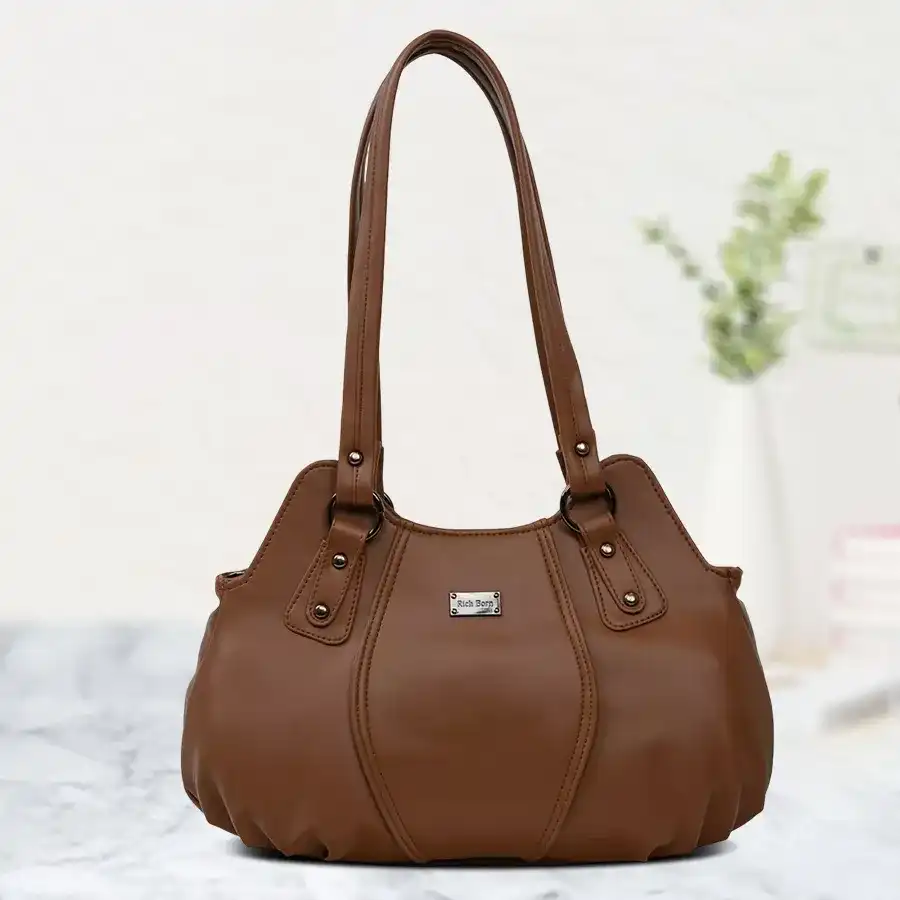 Stylish Dual Zip Shoulder Bag in tan faux leather by Richborn with double partitions and chic design. Perfect for everyday use.