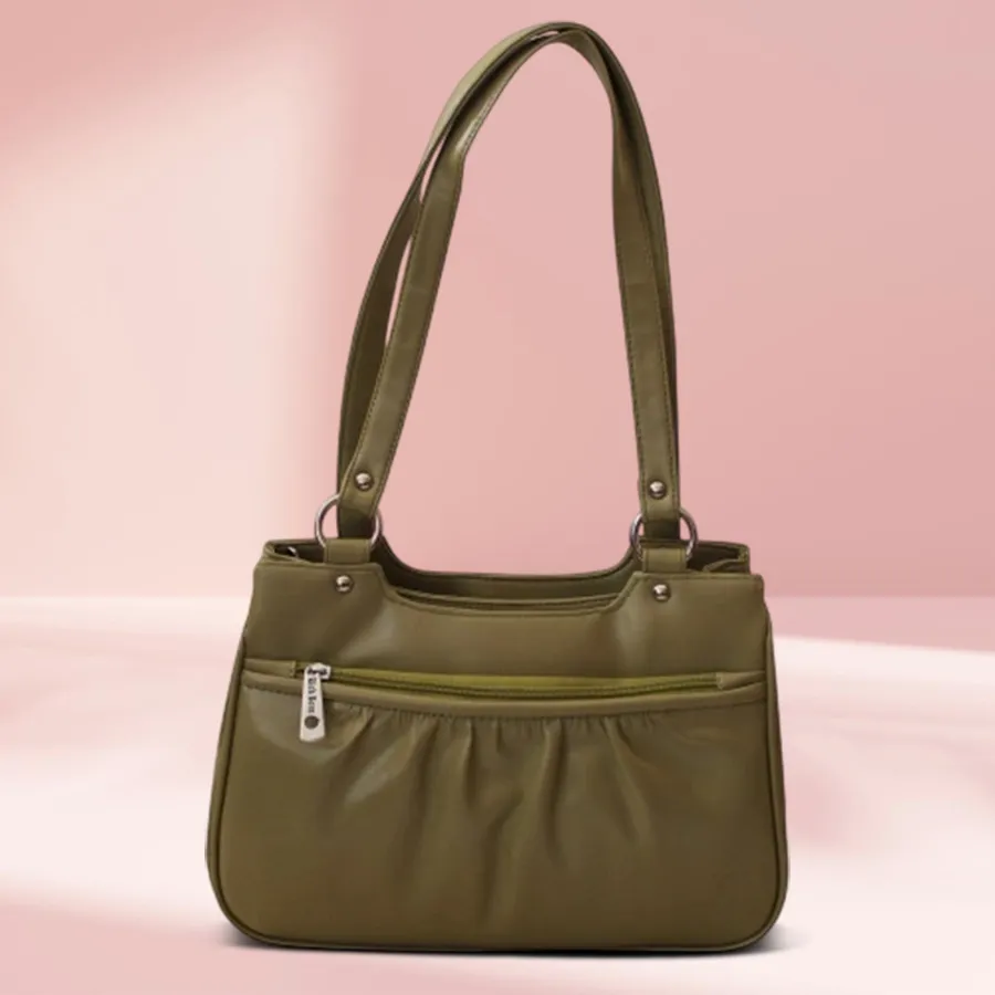 Stylish Olive Shoulder Bag for Her with double partitions by Richborn, crafted in faux leather, featuring convenient double zips.