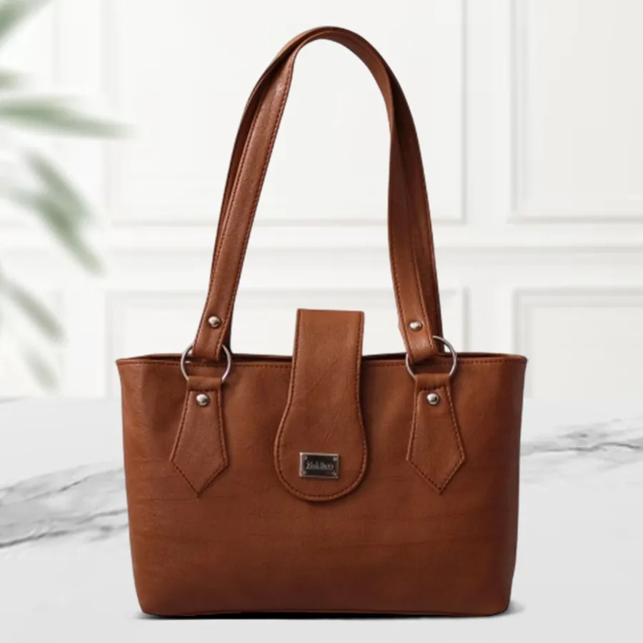 Chic brown shoulder bag for ladies made of PU leather by Richborn.