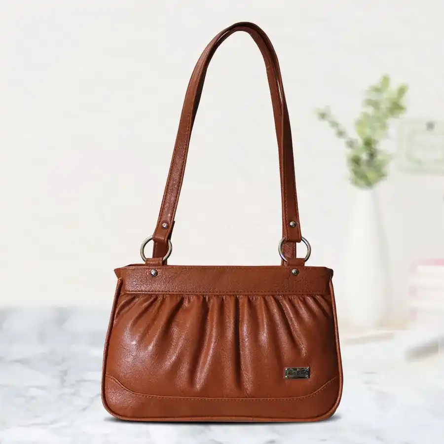 Chic Brown Shoulder Bag for Ladies made of PU leather by Richborn. Perfect for gifting with a stylish and elegant design.