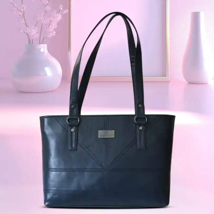 Deep Blue Elegance Vanity Bag featuring stylish front stitches, perfect for women.