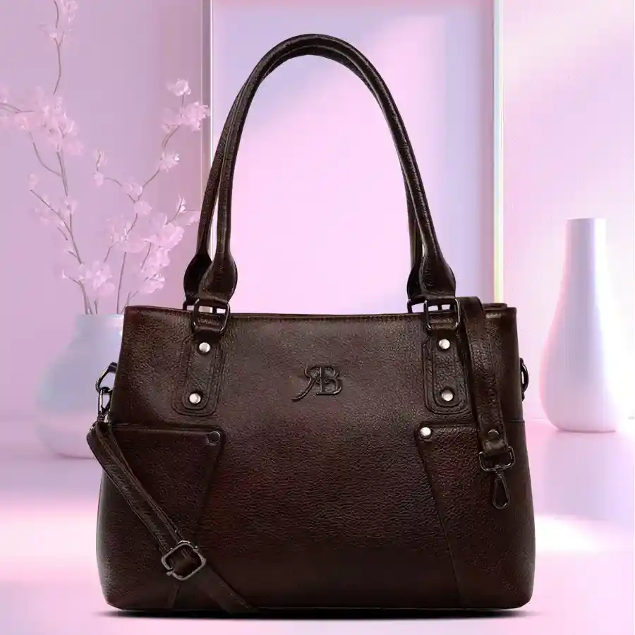Luxe Dark Chocolate Vanity Bag crafted from faux leather, featuring two chambers and a front zip, designed for modern women.