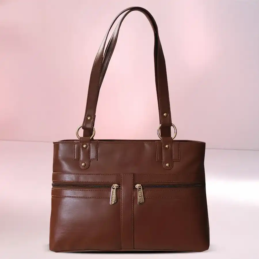Luxurious Brown Faux Leather Ladies Shoulder Bag, ideal for stylish outings and everyday elegance.