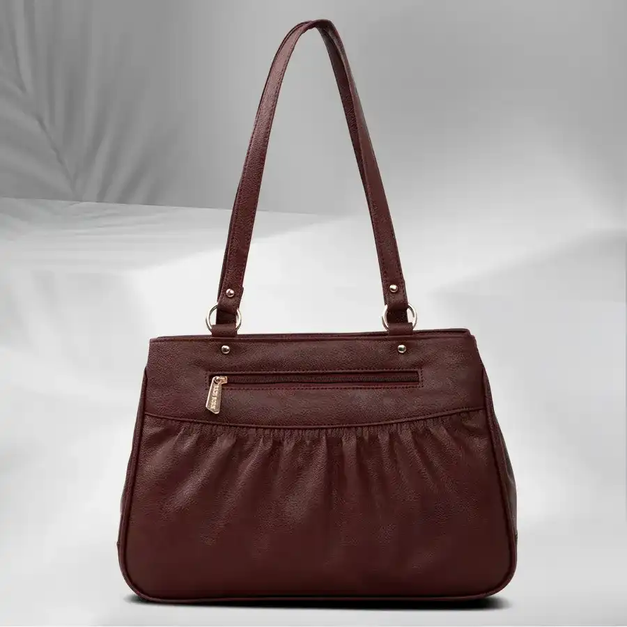 Chic Chocolate Brown Vanity Bag, a stylish faux leather shoulder bag for ladies.