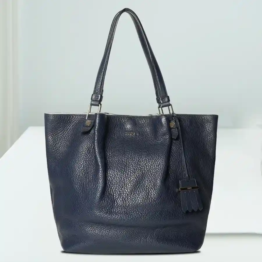 Chic Double Zip Vanity Bag in dark blue faux leather, designed for stylish women.