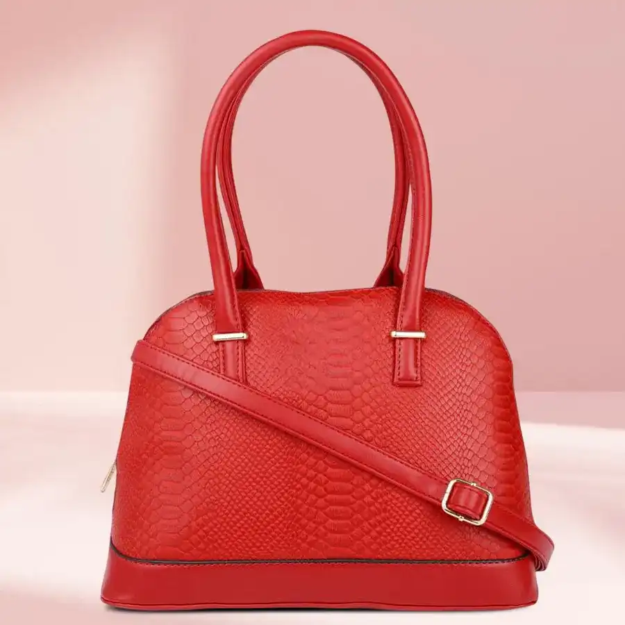 Stylish Double Zip Vanity Bag in red faux leather, perfect for women.