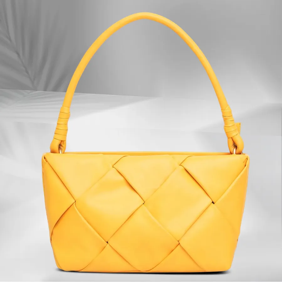 Chic Yellow Vanity Bag for women, made from faux leather with double zip, perfect for gifting and stylish outings.
