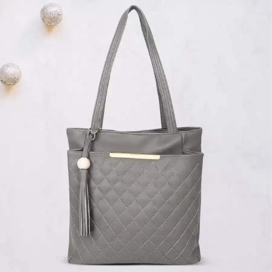 Elegant grey faux leather embroidered shoulder bag for ladies, ideal for everyday use and stylish outings.