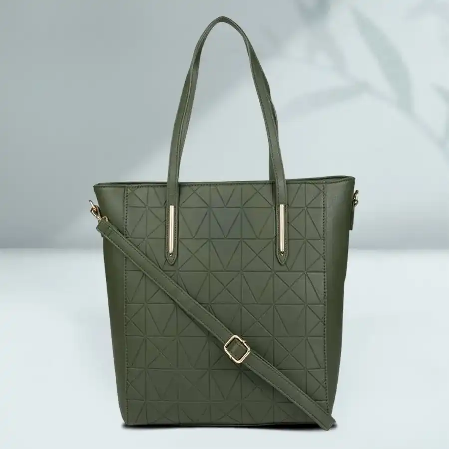 Olive Green Embroidered Ladies Vanity Bag made from faux leather, featuring unique embroidery details.