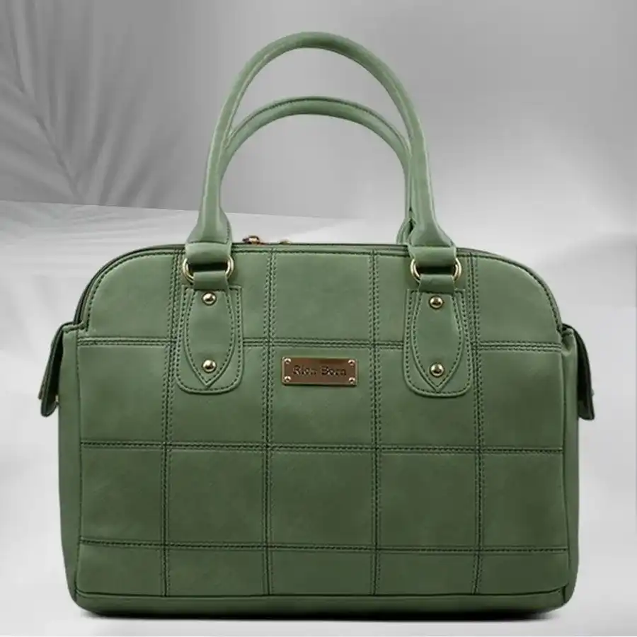 Chic olive green shoulder bag with smart stitch design, featuring a detachable shoulder strap and multiple compartments.