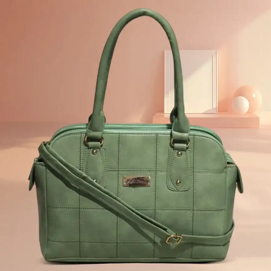 Stylish Pista Green Women's Shoulder Bag with detachable strap and three compartments.